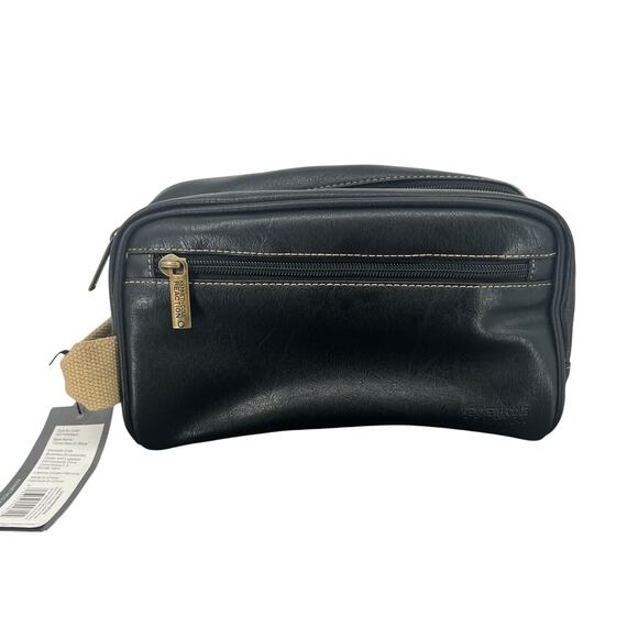 NWT Kenneth Cole Reaction Black Leather Toiletry Bag - Picture 1 of 7